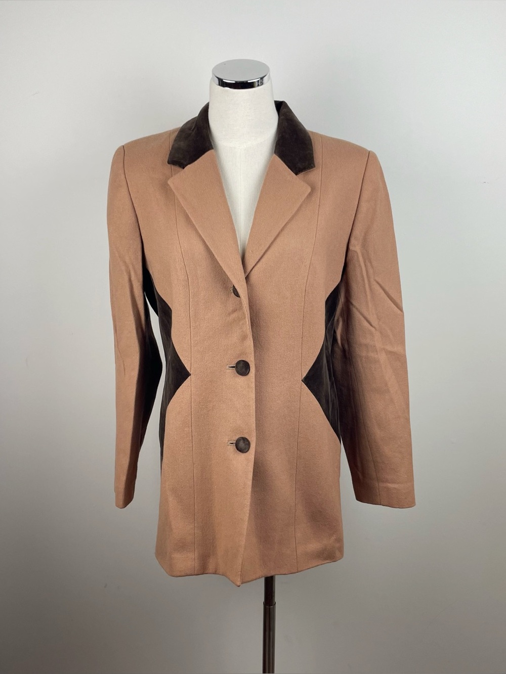 Urban Wool Merino Collection Tan Brown Button Front Collared Jacket Coat Women